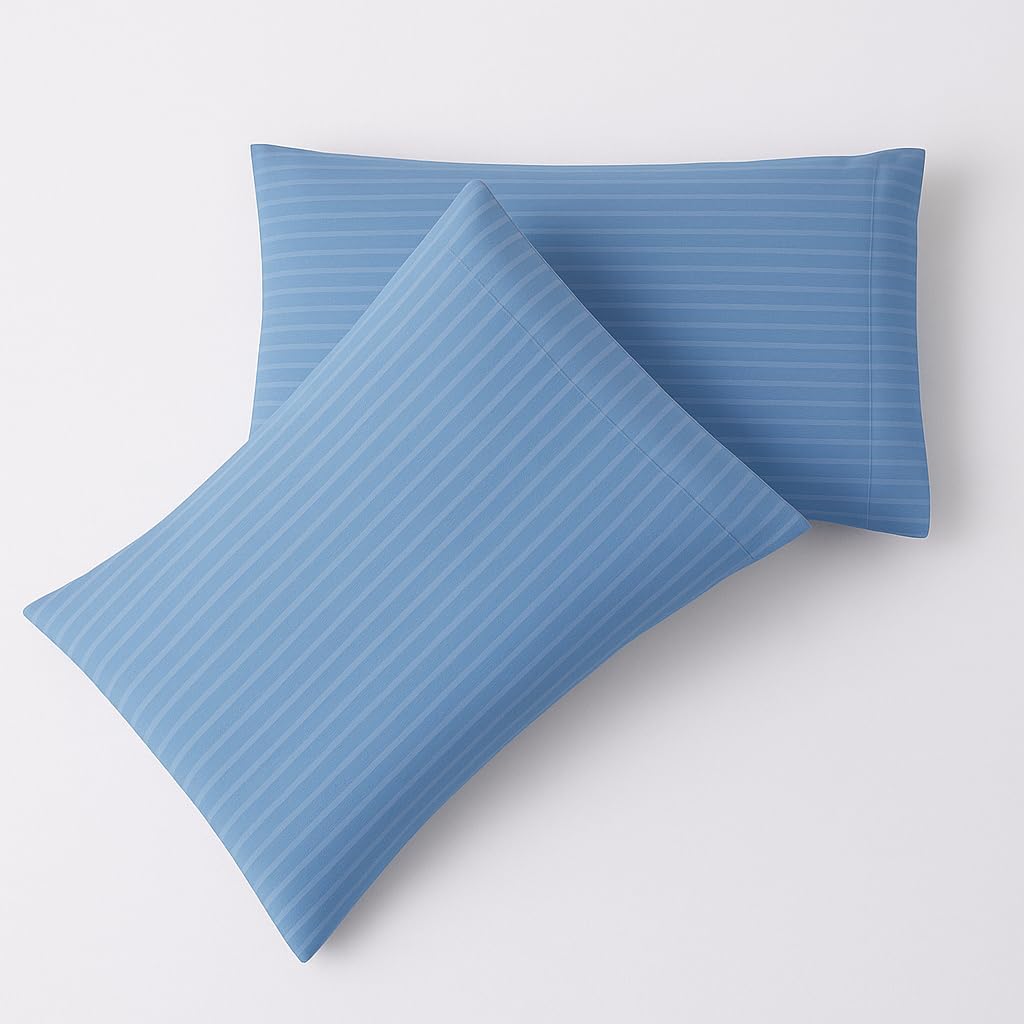 Queen Size Sheets Set - 4 Piece Set - Hotel Luxury Bed Sheets - Extra Soft - 10" Deep Pockets - Easy Fit - Breathable & Cooling - Comfy -Light Blue Stripe - 100% Cotton Sheets - 4 PC