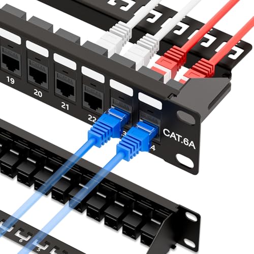 iwillink 10Gbps Cat6A Patch Panel 24 Port, Keystone Patch Panel UTP 19-Inch with Back Bar, Wallmount or Rackmount RJ45 Patch Panel 1U, Compatible with Cat5, Cat5e, Cat6, Cat6A Cabling