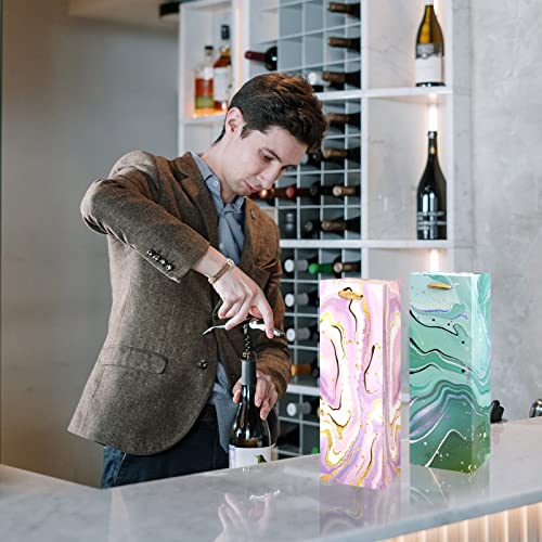Ceiba Tree WINE GIFT BAGS 0823 Bottle Bags Holiday Paper Bags Set Heavy-Duty Home Wedding Birthday Party Favor Reusable Marble Gold Foil Wine Bottle Wrapping Bags thumb #3