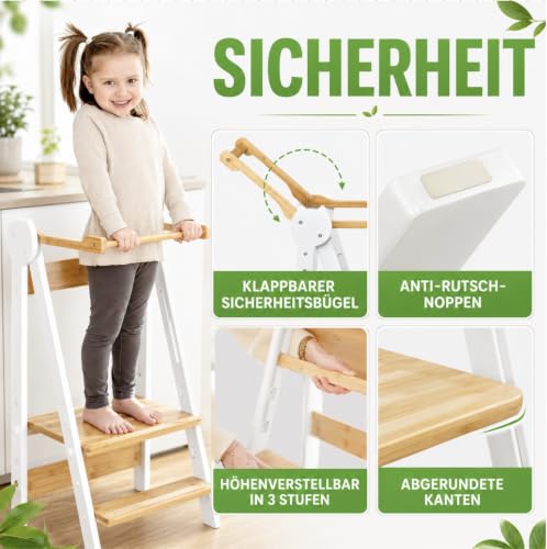 Lernturm Montessori aus Bambus, Klappbar, Tritthocker, Schemel für Kinder – Ansicht 4