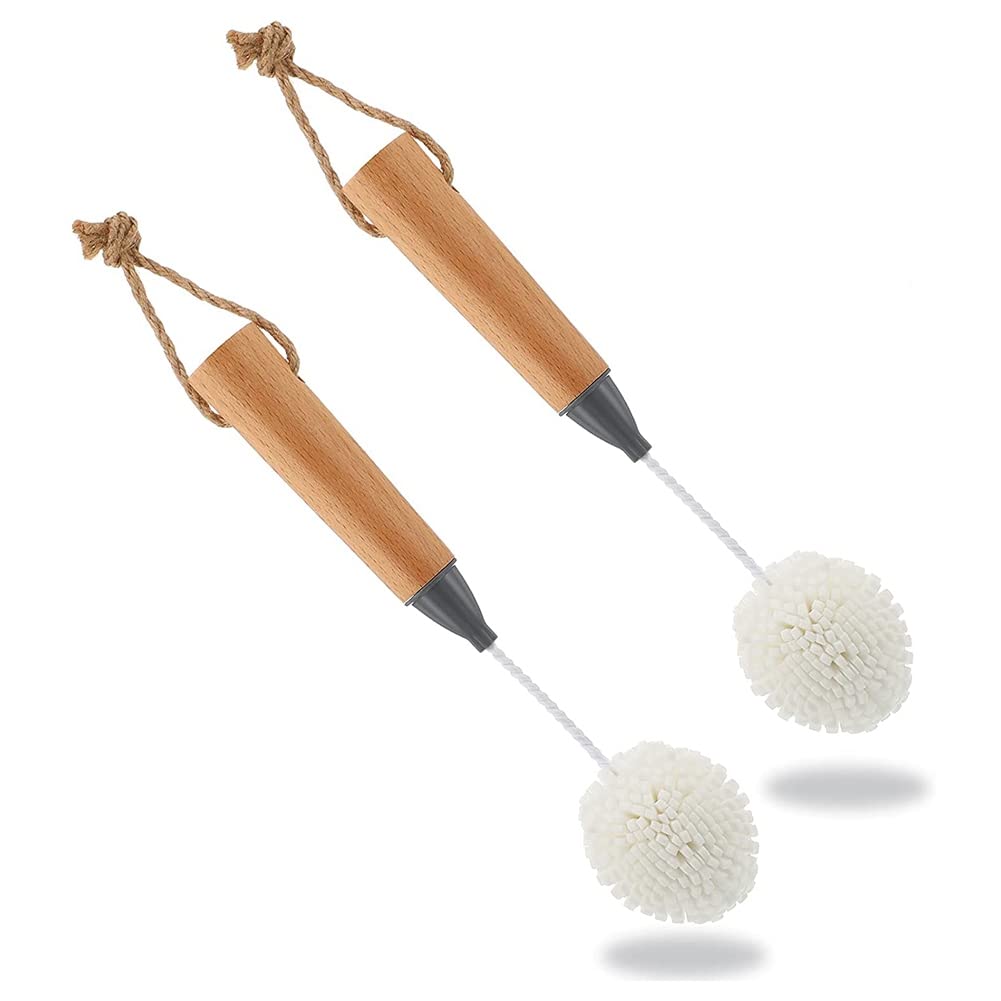 Muuoeou Wine Glass Cleaning Brush Flute And Stemware Brush Non Scratch Foam Bristle Brush With Wooden Handles 2Pcs