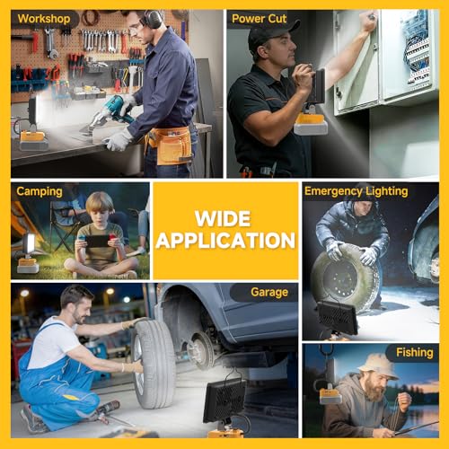 Image of 2026 Upgraded Cordless LED Work Light for Dewalt 20V Battery,148W 14800LM Dual Brightness Jobsite Light with USB-C Charging,Low Voltage Protection for Car Repair,Construction & Emergency