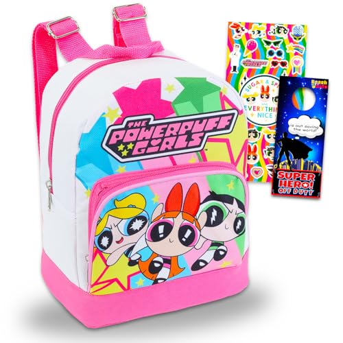 Powerpuff Girls Mini Backpack 3 Pc Bundle With 11 inch Powerpuff School Bag For Girls, Toddlers, Kids with Stickers and More (Powerpuff Girls School Supplies)