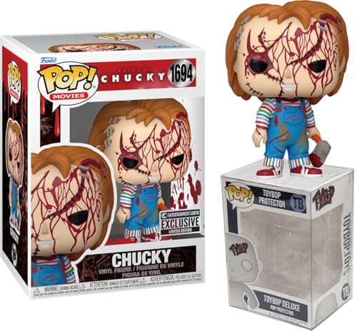 Funko Bloody Chucky with Axe and Stitches EE Exclusive + Pop Protector: Retro Pop! Figura de vinilo de películas (juego de regalo incluido con caja protectora de la marca ToyBop)