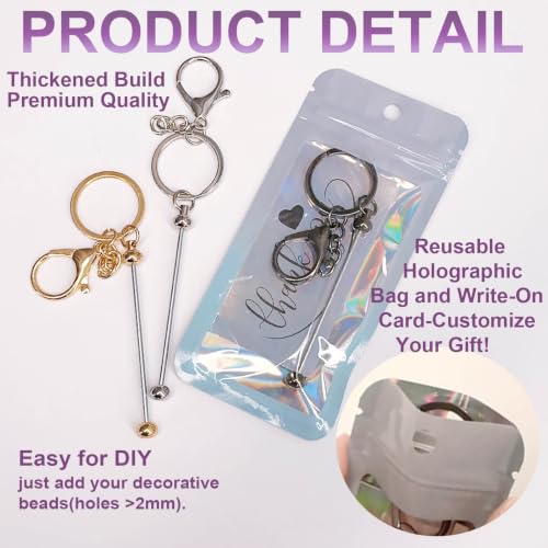 Image of 42 /84 /126 Pcs Beadable Keychain Bars Bulk Blank DIY Beaded Keychain Making Supplies with Bag Thank You Card