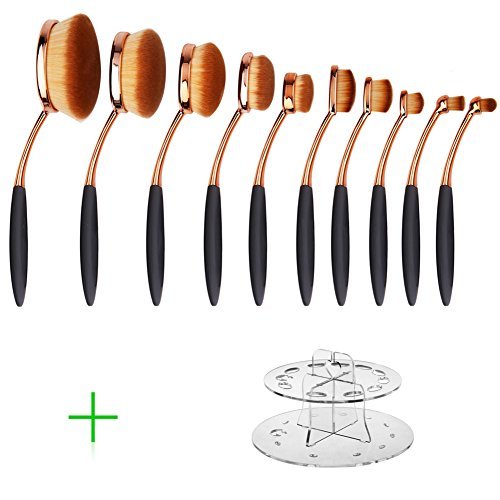 DSCbeauty Professional 10 Pcs Oval Makeup Brush Set Toothbrush Makeup Brush Kit Foundation Contour Blush Blending Lip Eyebrow Eyeliner Eyeshadow Concealer Cosmetic Brush Set with Oval Brushes Stand