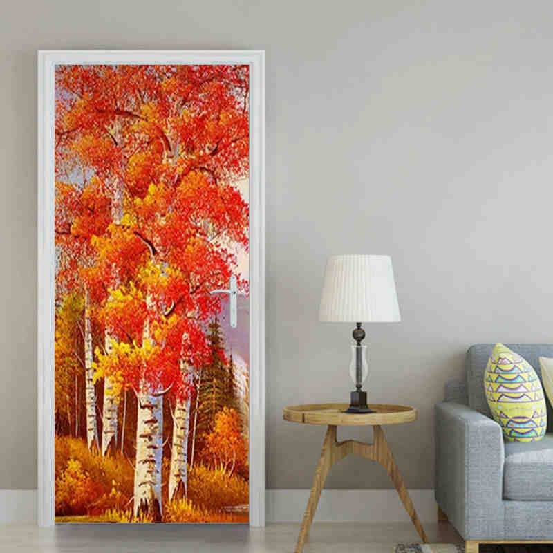 Autocollant mural décoratif paysage érablière automnale pour portes intérieures et rénovation