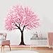 Large Tree Wall Decals Pink Floral Leaves Wall Stickers Peel and Stick Wall Decor Pink Tree Woodland Wall Mural DIY Removable Vinyl Wall Art for Girls Bedroom Living Room