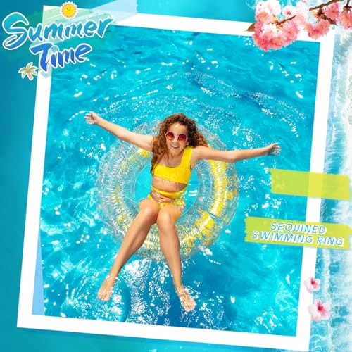 Aufblasbarer Schwimmring Hillylolly Schwimmreifen groß, Schwimmring Glitzer Schwimmring, Schwimmring Erwachsene und Kinder Glitzer Wasserspielzeug für Pool und Strand Party-90cm (Transparentes Gold)