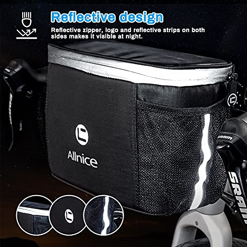 Allnice Bike Handlebar Bag 4L Bike Basket Thermal Insulation Bicycle Front Bag Water Resistant Frame Storage Bags With Reflective Strap, Touch Screen Pouch, 2 Mesh Pockets For Men And Women #TOP5