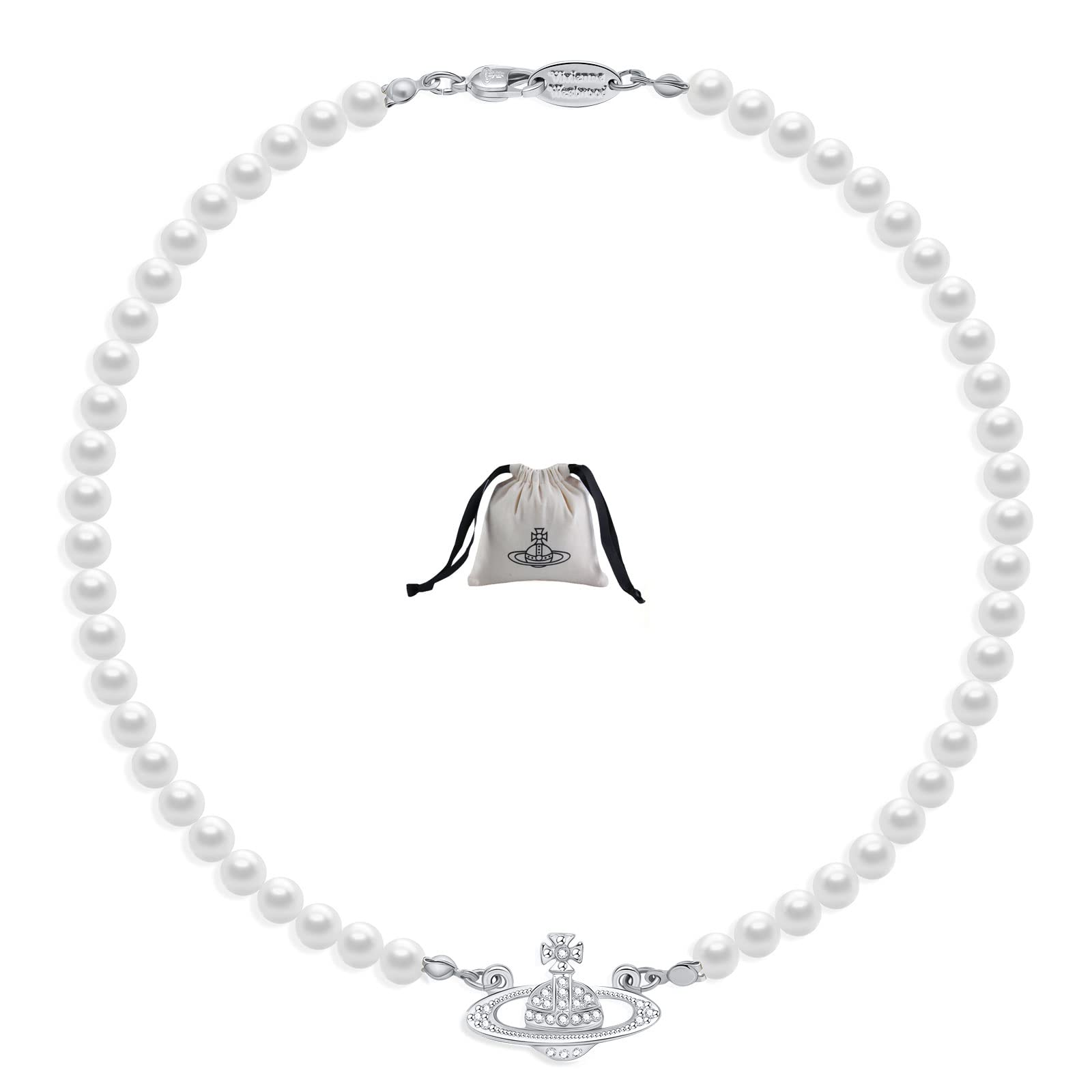 Senteria Planet Pearl Necklace Pearl Saturn Crystal Rhinestone Necklace, Best Friend Girlfriend Birthday Anniversary Jewelry Gift