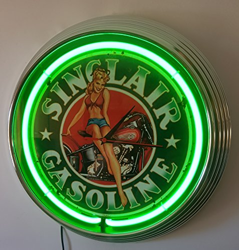 Neon reloj  Pinup Girl Sinclair Gasolina Sign  Iluminación Neon Verde.