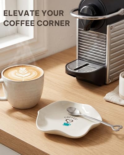 Image of FANGSUN Spoon Rest, 5 Inch Coffee Spoon Rest, Ceramic Spoon Holder for Kitchen Counter and Stove Top, Cute Coffee Bar Accessories, Farmhouse Kitchen Decor, White
