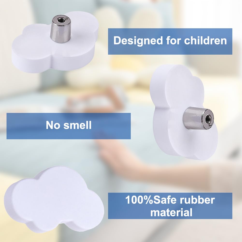 Boutons de Tiroir en Forme de Nuage,Boutons de Tiroir en Caoutchouc Souple en Forme de Dessin Animé,6 Pièces Bouton de Meuble Enfant,Boutons de Tiroir,Boutons de Porte,Boutons de Meuble avec Vis,Blanc
