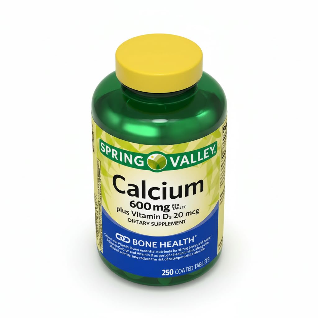 Calcium 600 mg with Vitamin D3 20 mg, 250 Tablets - Dietary Supplement (Pack of 1)