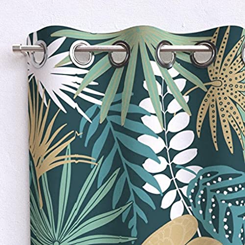 Soleil d'ocre, Eyelet Curtain 135 x 250 cm Pure Cotton Tanzania, Green, W 53.1" x L 98.4" (1 Panels)