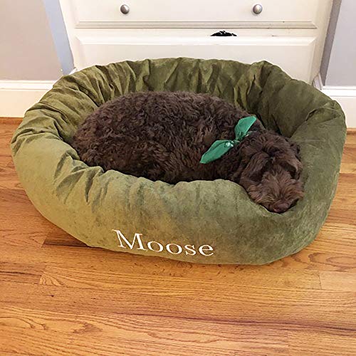 Image of Majestic Pet Personalized Villa Shredded Memory Foam Mix Calming Dog Bed Washable - Cozy Soft Round Dog Bed with Spine for Head Support - Fluffy Donut Dog Bed, 40 Inch, Fern