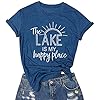 KNEYATTA The Lake is My Happy Place T Shirt Women Lake Life Shirt Summer Vacation Short Sleeve Casual Tee Top Blue