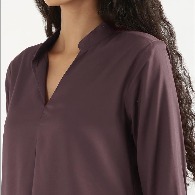 Image of SAADAA Top for Women, Viscose Pleated Tops, V-Neck with a Collar, 3 /4 Sleeve Length, Office & Casual Wear