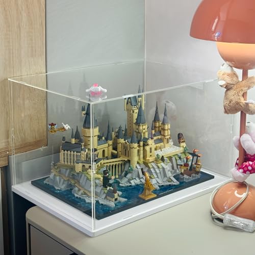 Image of Choowin Acrylic Display Case for Lego 76419 for Lego Hogwarts Castle and Grounds for Lego Display Thickened Clear Acrylic Display Cases for Collectibles Assemble Dustproof Display Box(White Base)