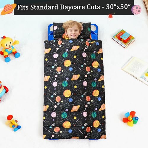 Image of Toddler Nap Mat for Preschool 50''x30'' Sleeping Mat with Removable Pillow and Minky Blanket for Kids Ages 3-7 Roll Up Soft Sleeping Bag for Boys Girls Kindergarten Daycare Sleepover