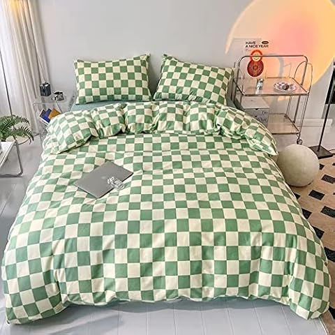 Houseri Sage Green Plaid Comforter Set Queen White and Light Green Grid Bedding Comforter Sets for Women Girls Light Mint Green Comforter Queen Boys Men Light Sage Bedding Blanket Comforter Queen Size Cover