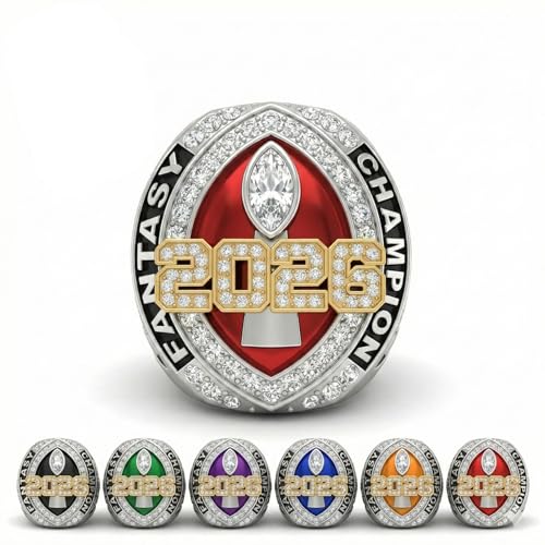 Zypilatsry 2026 Engraved Fantasy Football Winner Trophy Championship Prizes League Sports Fan Ring Set with Box (Red 11)