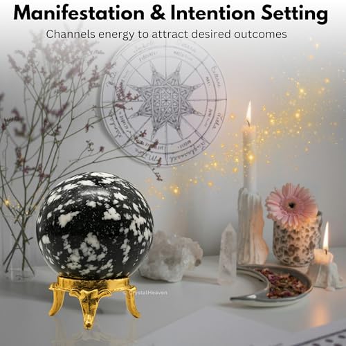 Image of Certified Black & White Tourmaline Crystal Ball for Meditation - Premium Crystal Vastu Items for Home and Feng Shui Items for Good Luck - Ideal for Pooja Supplies and Spiritual Practices (1.5 inch Inch)