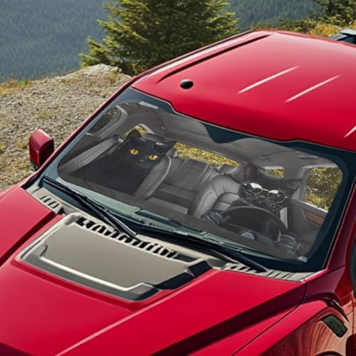 Image of Drive Black Cat Car Front Windshield Sun Shade Reflect UV Sun and Heat Foldable Car Windshield Sunshades Interior Accessories Protection Universal Vehicle Accessories