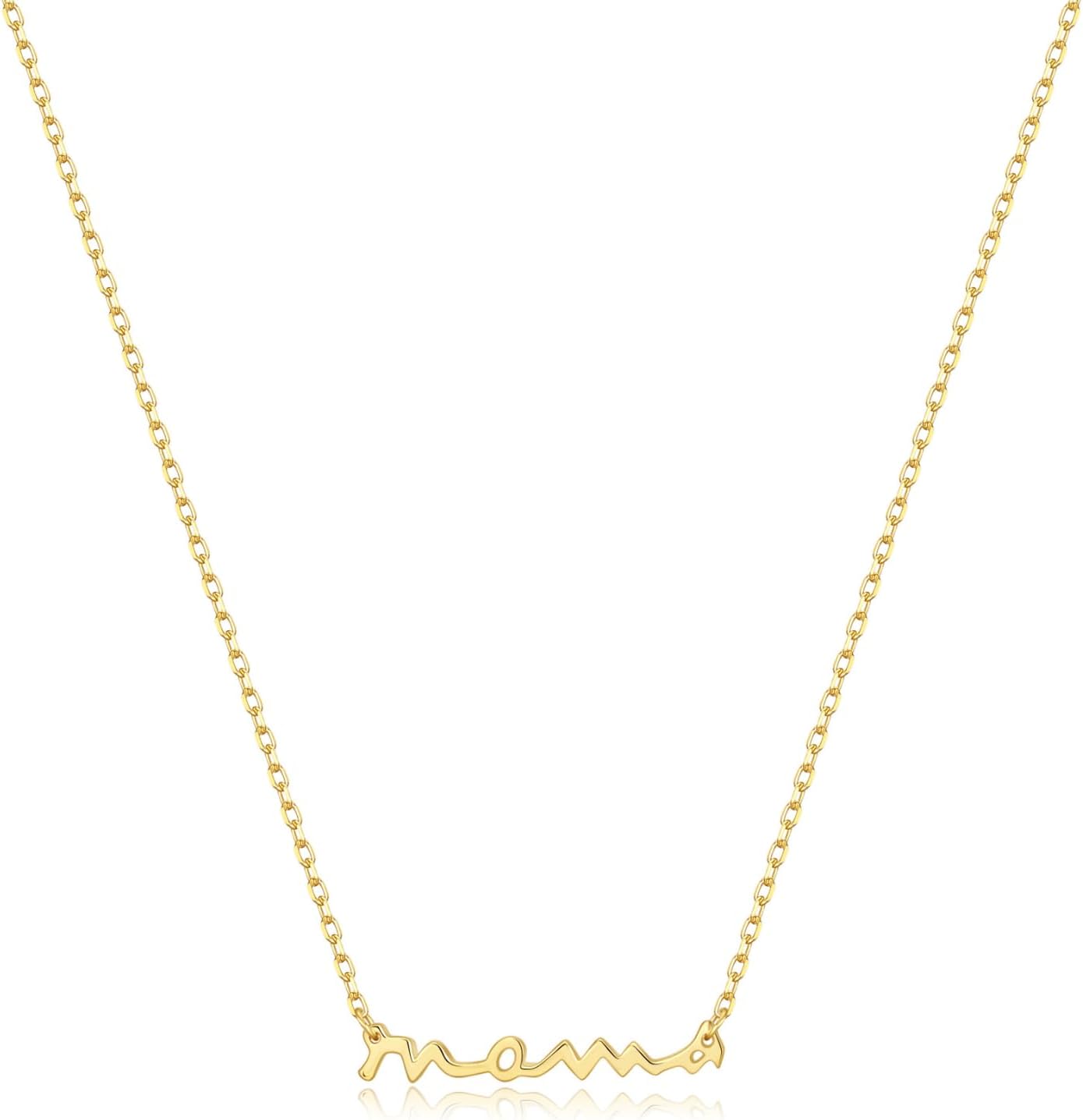 Sterling Silver 925 Mama Pendant Necklaces for Women Dainty Small 14K Gold Vermeil Silver Plated Mother Mom Necklace Non Tarnish Jewelry for Mom New Mom Trendy