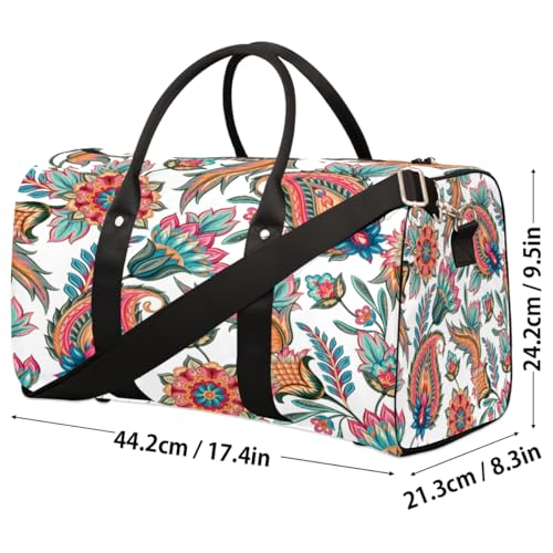 Tribal Ethnic Flower Leaves Travel Duffel Bag, Vintage Sports Tote Gym Bag, Foldable Weekender Overnight Bag, Luggage Handle Bag for Women Men4