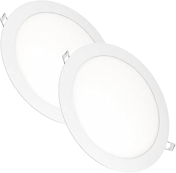 JANDEI   Pack of 2 Round Recessed LED Downlights, 18W, 1500 Lumens, Extra-Flat 13 mm, Mounting Hole  200-205 mm, Warm White 3000K with Transformers Included [Energy Class F]