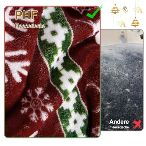 PHF Kuscheldecke Flauschig Fleecedecke 150x200cm - Oeko-Tex Weich Warm Wohndecke, Decke Blanket für Couch Sofa Bett, Tagesdecken & Kuscheldecken, Sofa überwurfdecke, Retro Weihnachten