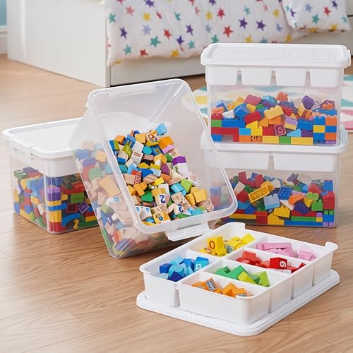 Image of ITYLIFE CITYLIFE 32 QT Stackable Toy Storage with Building Baseplate Lid and Removable Tray Tool Box Organizer Storage Bins with Lids for Organizing Lego, Bead, Tool, Sewing, 2 Packs
