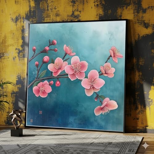 Branche de fleurs toile murale florale rose pastel décoration nature salon 30x30