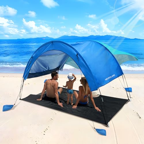 NEVERLAND Beach Sun Shade Canopy Shelter - Outdoor Beach Tent Canopy UPF50+ for 3-4 Persons, Easy Set Up with 4 Sandbags & Ground Mat, Camping, Picnics and Backyard