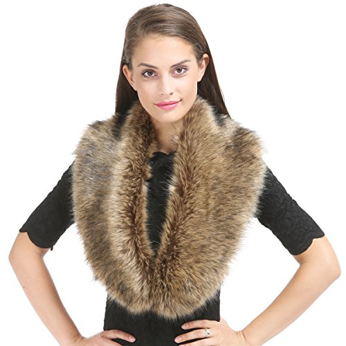 Lucky Leaf Women Winter Faux Fur Ornate Scarf Wrap Collar Shrug for Cocktail Reception Party4
