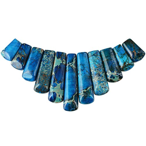 SUNYIK Blue Sea Sediment Jasper Loose Bead,for Jewelry Makings,Bar Shileds Stone,11Pcs/Set