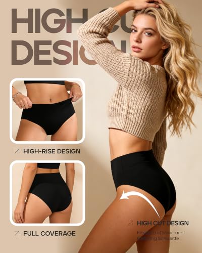 Image of Xibing Seamless Cotton Underwear for Women No Show Briefs High Waist 6-pack | No rolling up and down, tag-free and breathable, Full coverage soft comfort for everyday wear