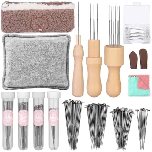 Felting Needles Tool, Needle Felting Supplies with 4 Size 98 Pcs Needles, Wooden Handle, Wool Felting Pad for DIY Wool Projects
