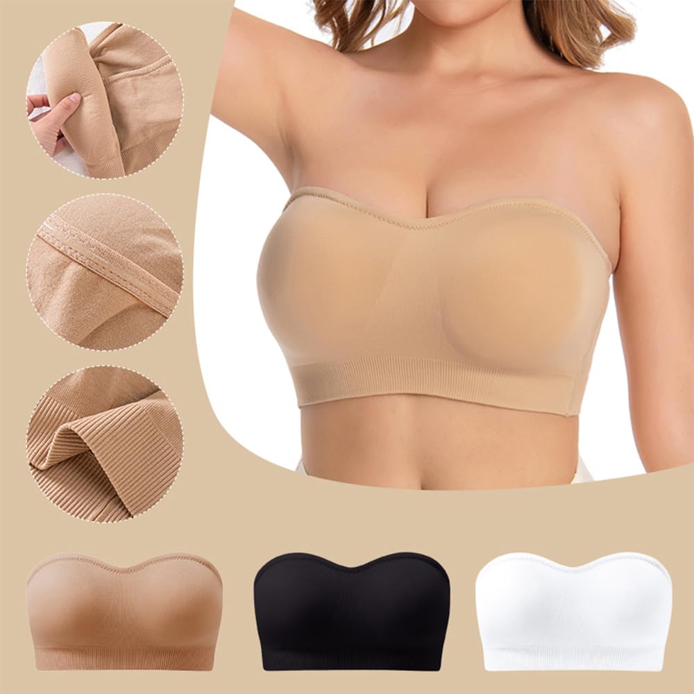 Sujetador Bandeau para Mujer Sujetador Sin Tirantes Bralette Invisible Inalámbrico con Tirantes Acolchados y Convertibles Desmontables Ropa Interior Top de Tubo de Soporte para Todos los Días Boda