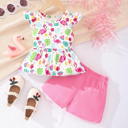 Image of Girls Summer Outfits Toddler Baby Girls Short Sets 2 Piece Clothing Set Flutter Sleeve Shirt and Short 2-7 Years