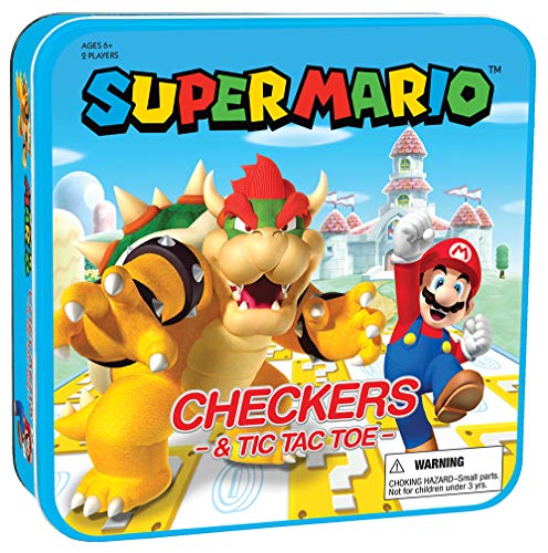 USAOPOLY Super Mario Checkers & Tic-Tac-Toe Collector's Game Set | Featuring Mario & Bowser | Collectible Checkers and TicTacToe Perfect for Mario Fans, Model Number: CM005-637-002001-06