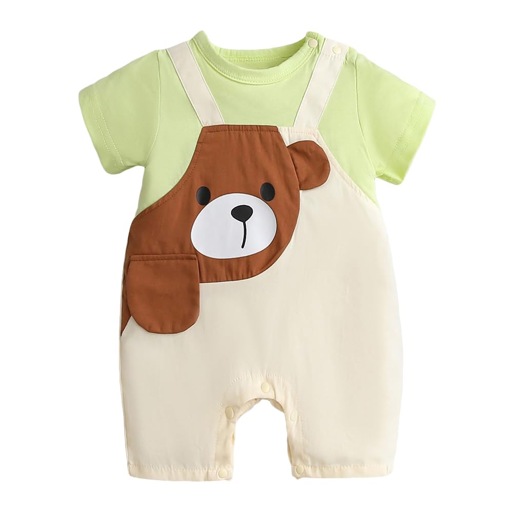 Baby Unisex Animal Print Short Sleeves Cream Rompers-image-10