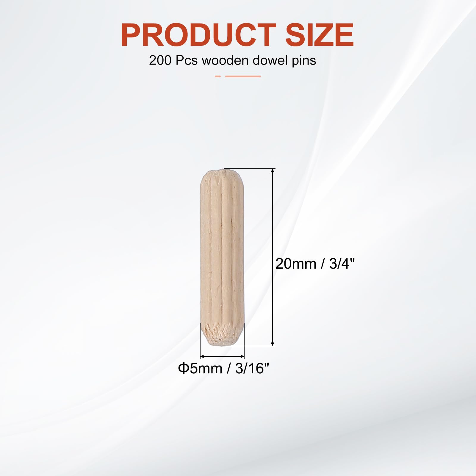 PATIKIL Wooden Dowel Pins 3/16" x 3/4" (5mm x 20mm) Straight Dowel Rods Wood Fluted Dowels Rods for Crafts Furniture DIY Hardwood Count 200 - Image 2