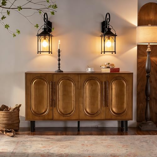 Image of 60 inch Large Storage Cabinet with Doors - Sideboard Cabinet & Credenza Storage Cabinet, Mid Century Modern Buffet Cabinet, Solid Wood Frame Storage Cabinet for Entryway & Dining Room