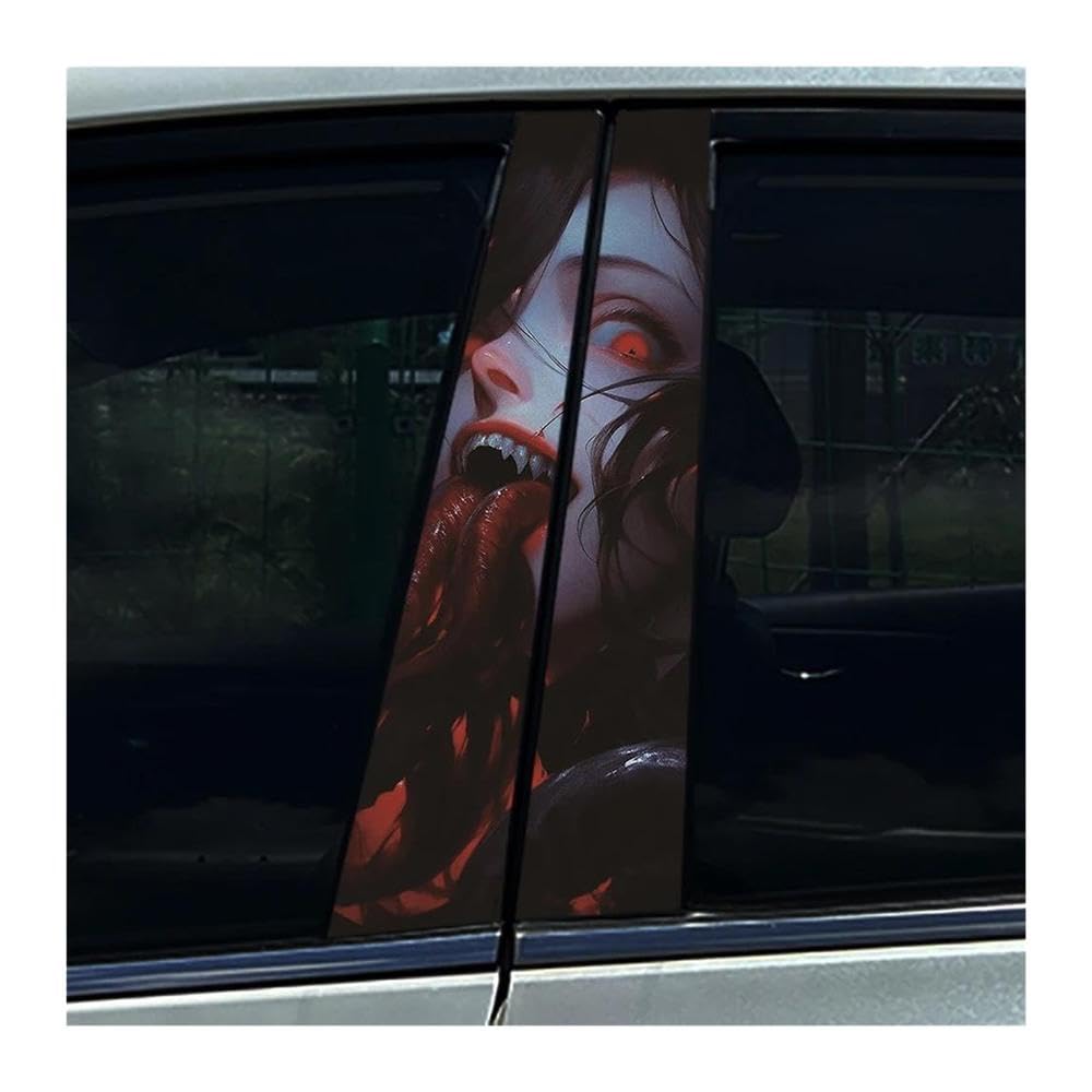 Body Parts 2pcs Horror Skeleton Auto B-Pillar Stickers Car Center Column Waterproof Decals(B)