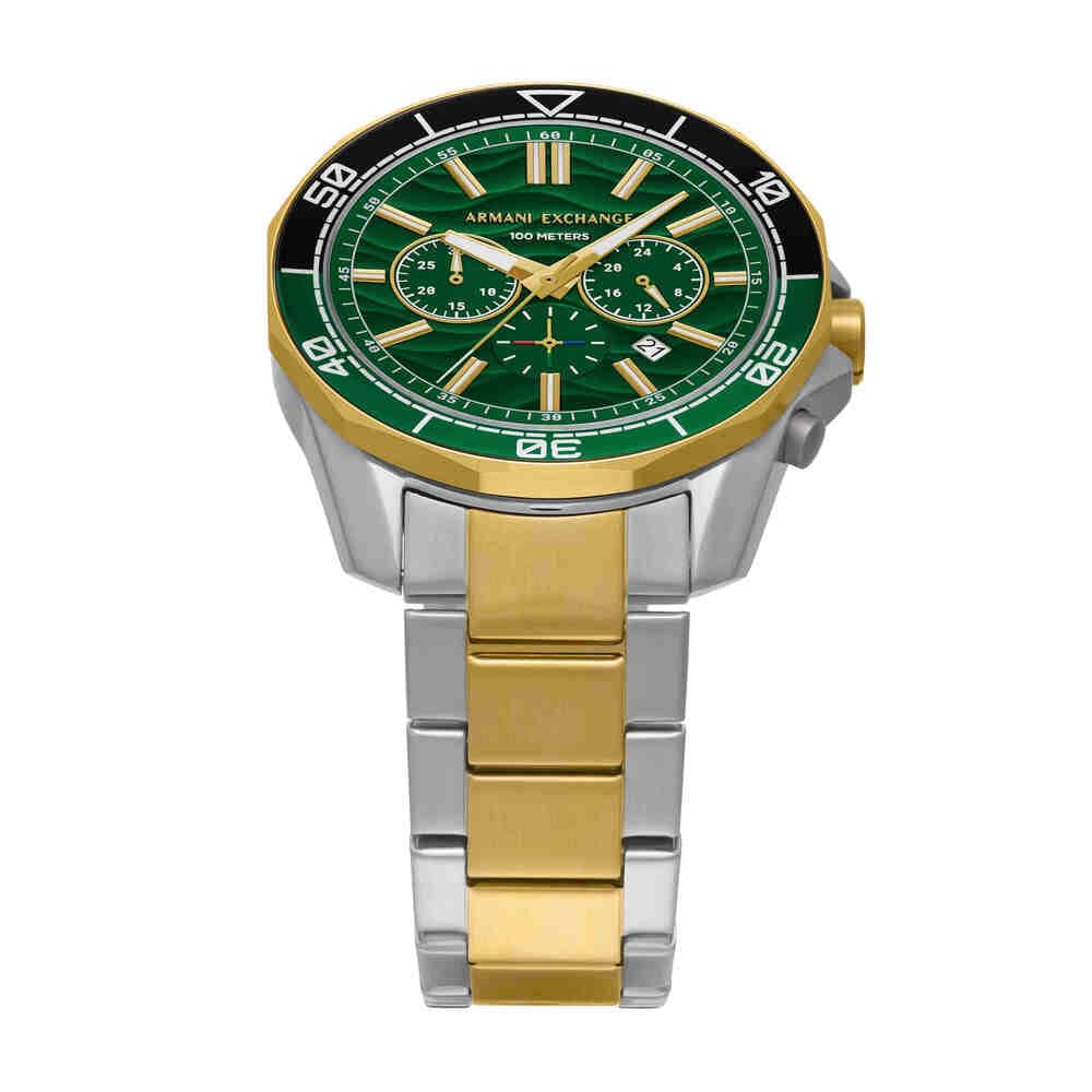 Armani Exchange Silver Tone Watch for Men, Quarz-Chronographenwerk und 44mm Gehäusegröße mit Edelstahlarmband