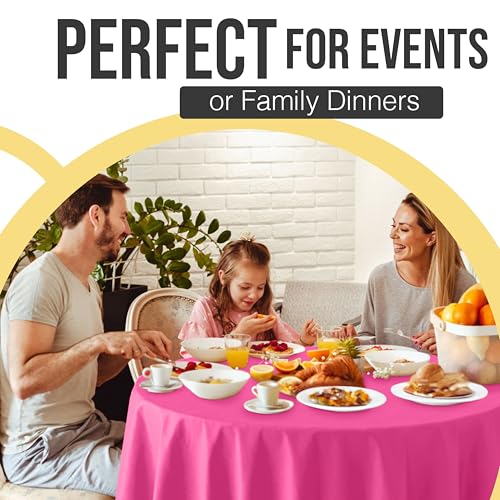 Image of Exquisite 66% Thicker Premium Cerise Round Tablecloth 0.5 Mil 24 Pack Plastic Table Cloth Disposable 84 Inch Round Plastic Tablecloth Won't Tear Easily Like Cheap Thin Brands