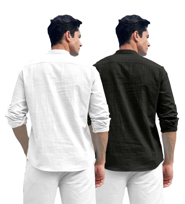 Image of ROYALSCOUT Combo of Men's Solid Cotton Blend Full Sleeve Straight Kurta Shirt (Pack of 2)